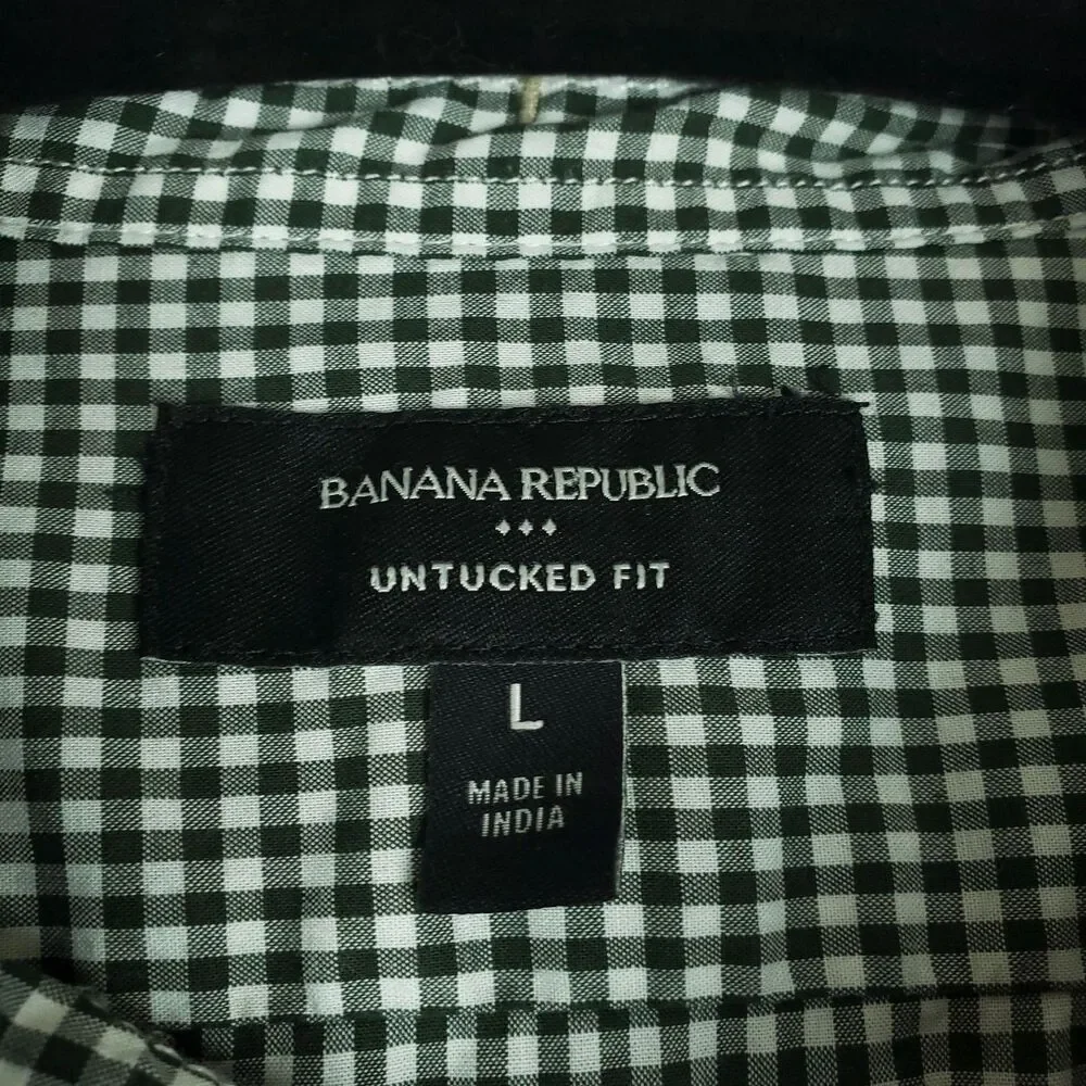 Banana Republic Shirt Mens Large Gray Check Untucked Fit Button Down Casual